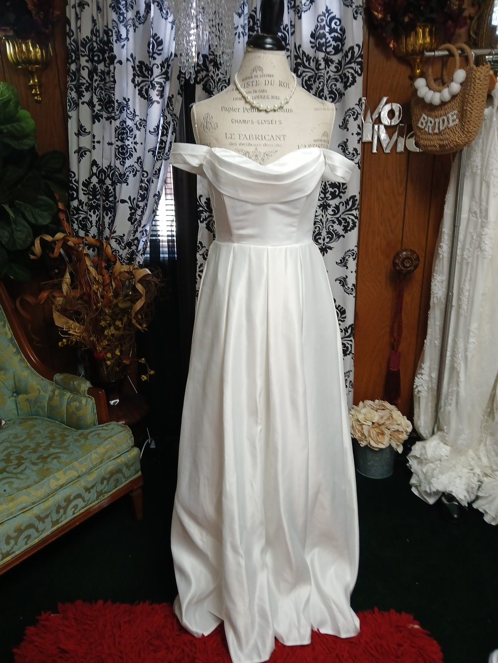 Lulu's White Off-Shoulder Satin Bridal Gown